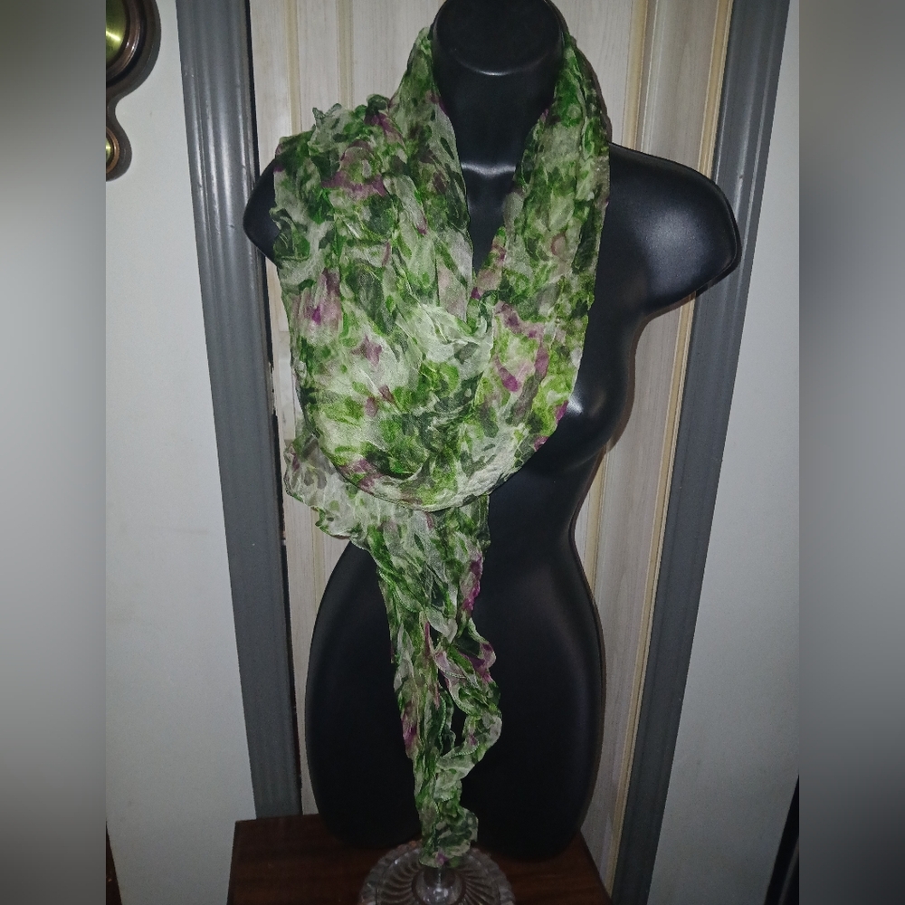 Floral Green and Purple Scarf